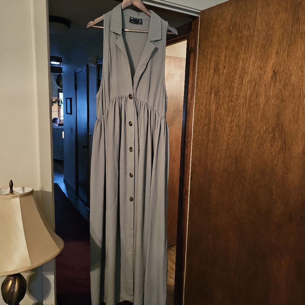 Gray Button-Down Maxi Dress